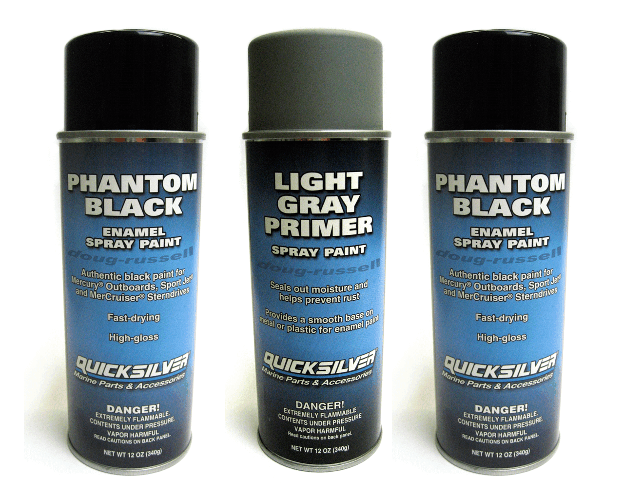 Nice Paint And Primer Spray Paint Part - 9: Mercury Marine-Quicksilver Light Gray-Grey Primer U0026 Gloss Black ...