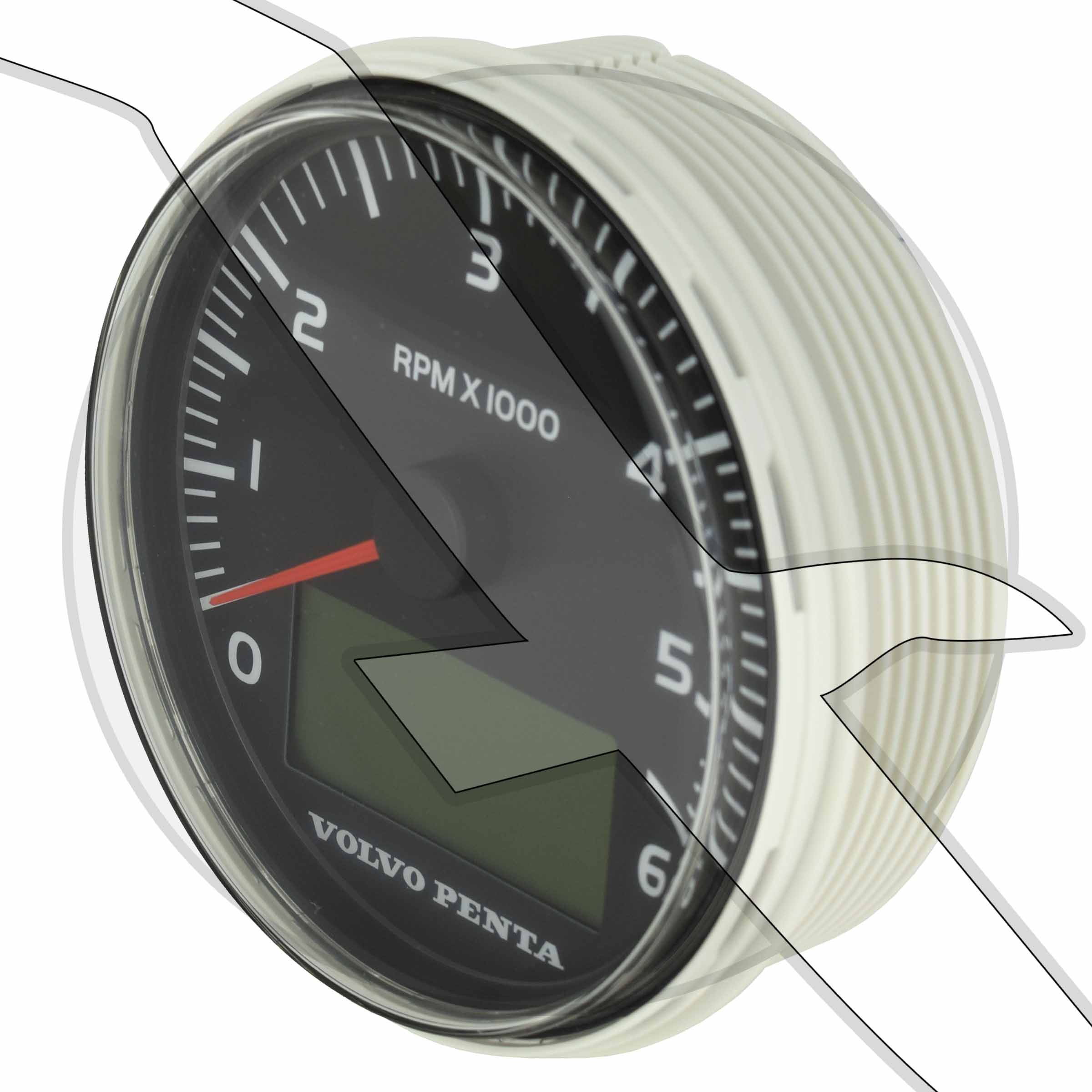 Volvo Penta EVC Marine Engine Tach Tachometer RPM Black Gauge 21234545